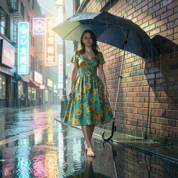 碎花裙上的雨滴