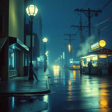 路灯浸着雨声