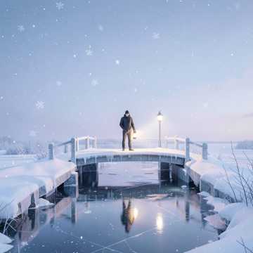 桥上夜雪灯
