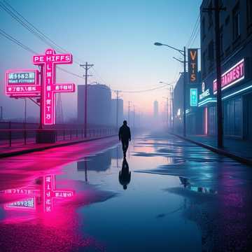 霓虹熄灭的十字路口