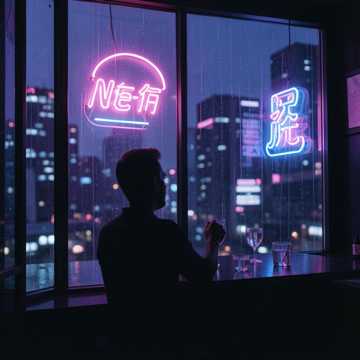 空杯映霓虹