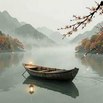 孤舟渡晚