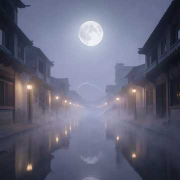 雾中月