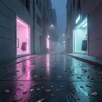 霓虹碎在人行道