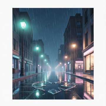 雨丝绕街灯
