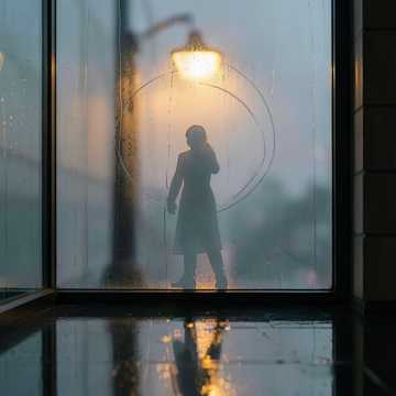 雨夜窗边的光