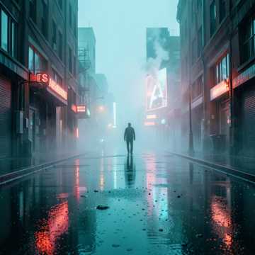 霓虹潮湿的街