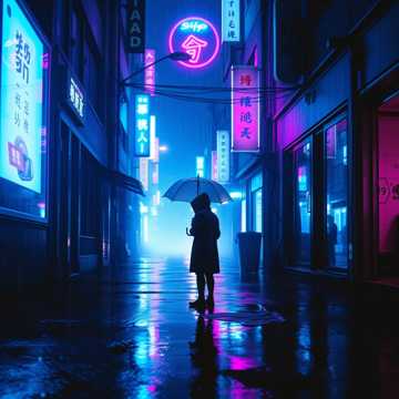霓虹淋湿的街