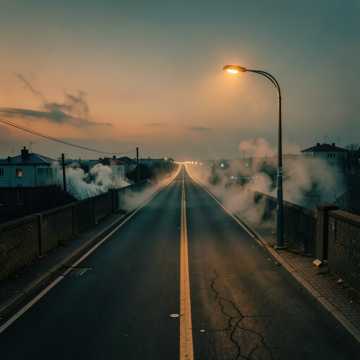 柏油路的白雾