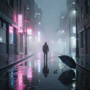 霓虹碎在雨影里