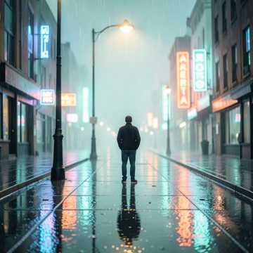 雨水裹住街灯