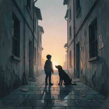 夕阳下的小孩