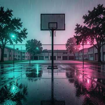 沾满雨水的篮球架
