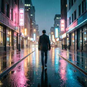 雨后街灯在闪