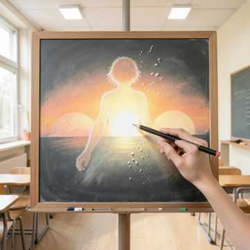 铅笔上的夕阳