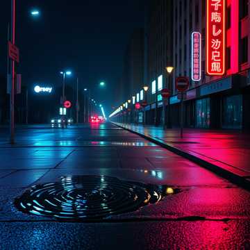 霓虹街的倒影