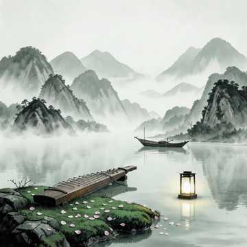 墨染山水的留白