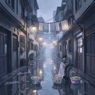 落雨收工衫