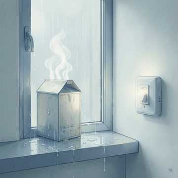 雨丝湿透的窗台