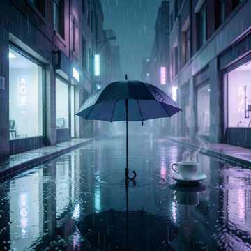 伞沉在雨中央
