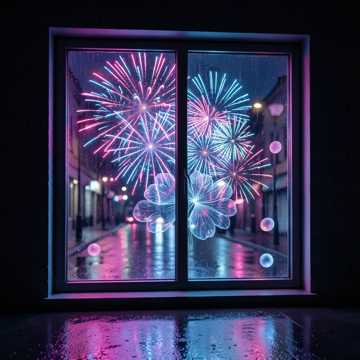 玻璃窗上的花火