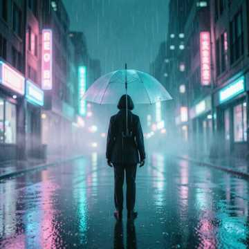 伞沿雨水未干