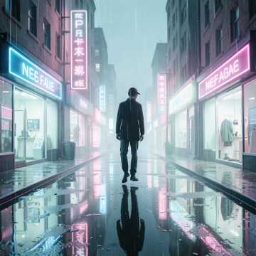 霓虹街的无人倒影