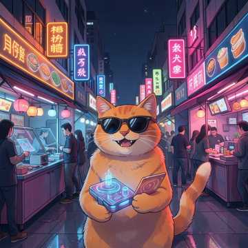 赛博橘猫深夜摊