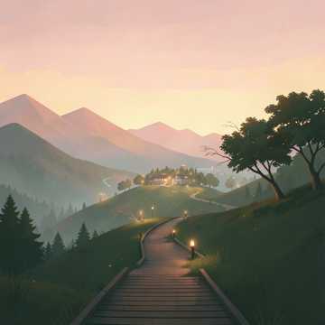 山岭晚霞