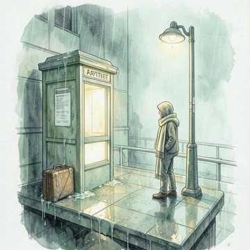 淋着雨的笨小孩