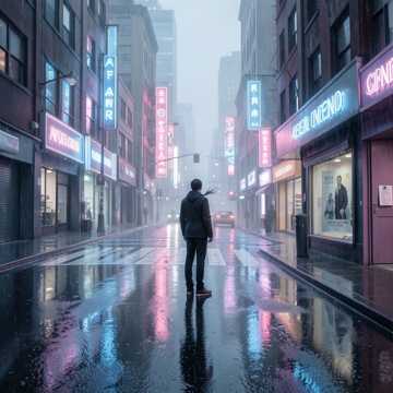 霓虹淋湿的路