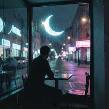 弦月淹没街灯