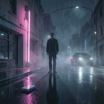 霓虹影子拖长