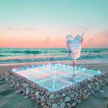 浪花冲撞的冰茶