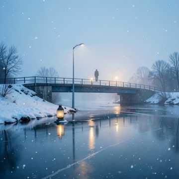 雪桥灯明