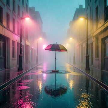 霓虹雨街灯
