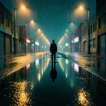 路灯拉长的雨线