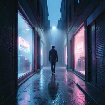 影子贴着橱窗走
