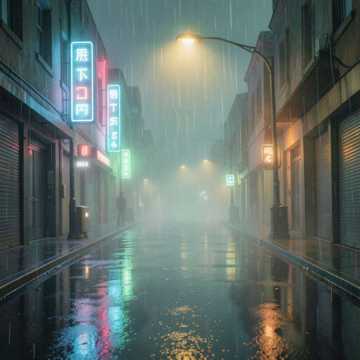 霓虹雨的街口