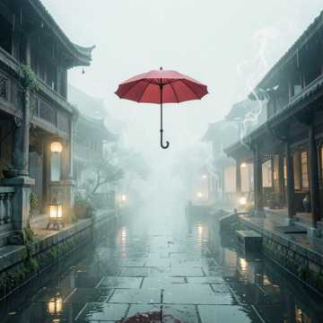 烟雨红伞