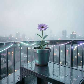 阳台暴雨后的花