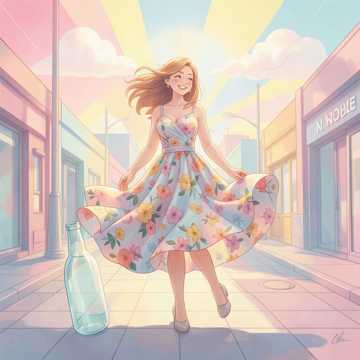 碎花裙摆摇晃