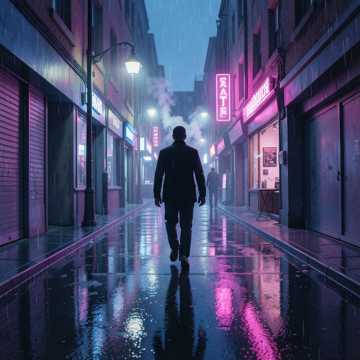 霓虹碎影踏夜雾