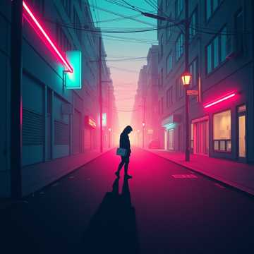 霓虹下独行的影