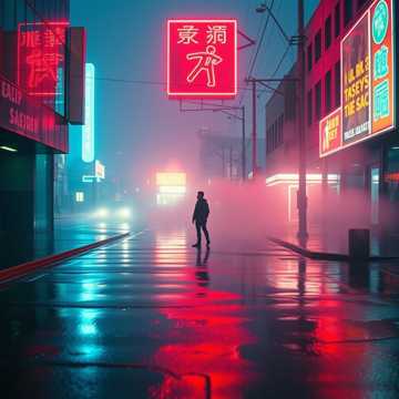 霓虹潮湿的街