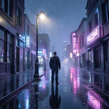 雨夜街灯下