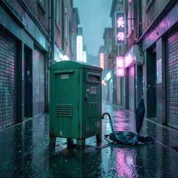雨浸的绿皮信箱