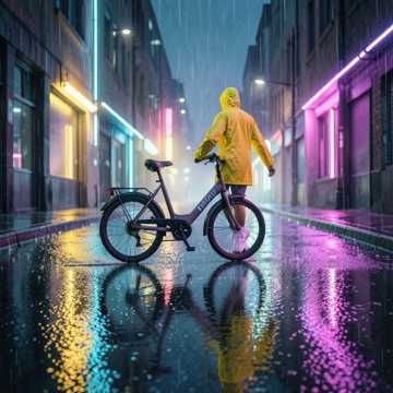 电车穿过霓虹雨