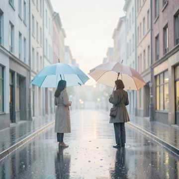 伞沿的雨滴未落