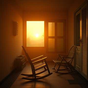 摇椅背面的夕阳